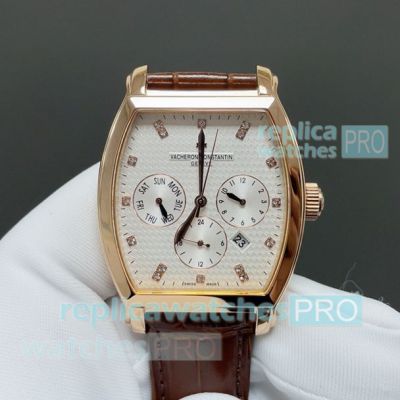 Swiss Copy Vacheron Constantin Malta Men's Rose Gold Leather Strap Watch 